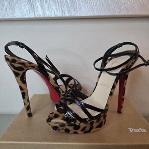 Christian Louboutin Passiflore 140mm Patent Calf/Pony Strappy Stiletto Heels